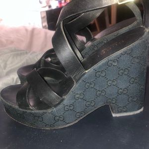 Authentic Gucci monogram wedges